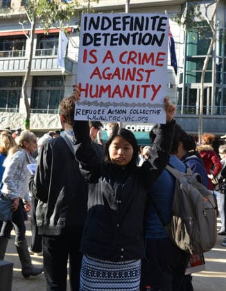 World Refugee Day in Melbourne MELBOURNE, AUSTRALIA - JUNE 21: People hold banners as they gather to mark World Refugee Day in Melbourne, Australia on June 21, 2015. Queensland Australia. Editorial use only. Please get in touch for any other usage.  Copyright: x2025xAnadoluxRecepxÅžakarx