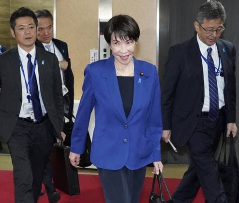 Japan PM Takaichi Japanese Prime Minister Sanae Takaichi arrives at the ruling Liberal Democratic Party s headquarters in Tokyo on Jan. 6, 2026.  A14AA0005163770P
