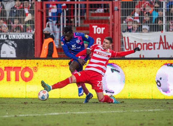 Soccer, Men, Season 2025 2026, 1 Bundesliga 16 Matchday , 1 FC Union Berlin 1 FSV Mainz 05, v l Danny da Costa Mainz , Andrej Ilic 1 FC Union Berlin , 10 01 2026, Copyright: xSebastianxRäppold MatthiasxKochx