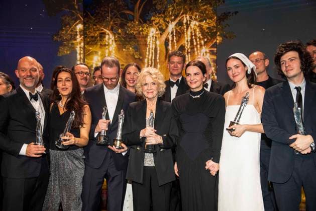 abb Sara Rajaei, Eskil Vogt, Joachim Trier, Liv Ullmann, Juliette Binoche, Renate Reinsve, Alexander Nanau and Ugo Bienvenu Winners with film award as guests on the red carpet at the European Film Awards 2026 European Film Awards 2026 Gala at Haus der Kulturen der Welt on 17 01 2026 in Berlin Berlin Germany