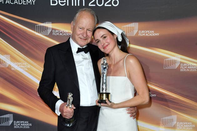 Stellan Skarsgard European Actor Award and Renate Reinsve at the EUROPEAN FILM AWARDS 2026 ceremony in Berlin on 17 01 2026