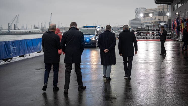 Friedrich Merz, Federal Chancellor Germany, Bart De Wever, Prime Minister Belgium, Dick Schoof, Prime Minister Netherlands, Jonas Gahr Store, Minister of State Norway at Cruise Center Baakenhöft 3rd North Sea Summit 2026 in Hamburg, Germany 3 North Sea Summit 2026 in Hamburg, Germany, Hamburg Hamburg Germany Cruise Center Baakenhöft