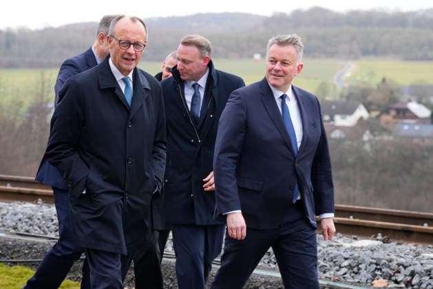 Opening of the Niedax Technology Campus with Federal Chancellor Merz Federal Chancellor Friedrich Merz together with CDU top candidate Gordon Schnieder at the opening of the Niedax Technology Campus, Neustadt Wied, 02 02 2026 Neustadt Wied Rhineland-Palatinate Germany