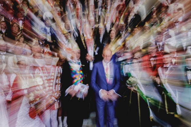 R L Friedrich Merz CDU , Federal Chancellor, and Klaus Ludwig Fess, President of the Bund Deutscher Karneval e V , taken during the traditional carnival reception at the Federal Chancellery in Berlin, 03 02 2026 Berlin Germany Copyright: xFlorianxGaertnerx