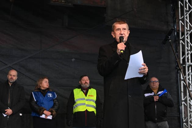 Czech Prime Minister Andrej Babis (ANO) speaks at protest rally in support of European industry against EU measures and for the protection of jobs, held within Action Day organised by IndustriAII Europa, took place in Lower Vitkovice, Ostrava, February 5, 2026. Colleagues from Poland, Slovakia, Hungary and Germany to also participate. (CTKxPhoto JaroslavxOzana) CTKPhotoP2026020504289  CTKPhotoP2026020504289