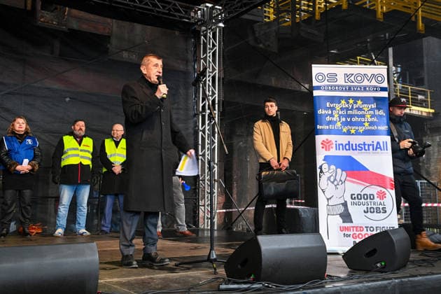 Czech Prime Minister Andrej Babis (ANO) speaks at protest rally in support of European industry against EU measures and for the protection of jobs, held within Action Day organised by IndustriAII Europa, took place in Lower Vitkovice, Ostrava, February 5, 2026. Colleagues from Poland, Slovakia, Hungary and Germany to also participate. (CTKxPhoto JaroslavxOzana) CTKPhotoP2026020504208  CTKPhotoP2026020504208