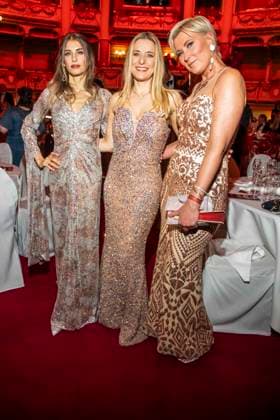 Cathy Hummels, Stefanie Hertel and Kamilla Senjo as guests in the ballroom at the 100 Sepmper Opera Ball at the Semper Opera in Dresden on February 6, 2026 Saxony Germany
