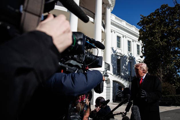 DC: President Donald Trump and First Lady Melania Trump Depart White House U.S. President Donald Trump speaks to reporters before departing from the South Lawn of the White House in Marine One on February 13, 2026 in Washington, D.C. The President and First Lady are heading to Fort Bragg in North Carolina to meet with U.S. military families before heading to the Presidents private club, Mar-a-Lago in Palm Beach, Florida for the weekend. (Photo by Samuel Corum Pool ABACAPRESS.COM) Washington DC United States  Copyright: xPool ABACAx