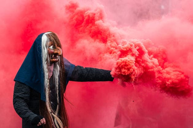 The Alpirsbach monastery witches run during a carnival parade on the Rötenberg in the district of Rottweil Rötenberg Baden Württemberg Germany
