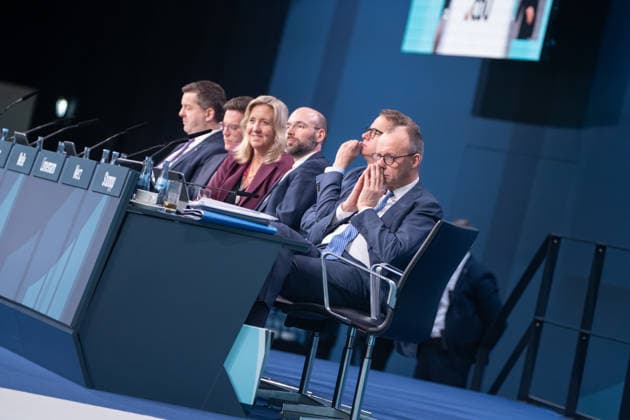 Federal Chancellor Friedrich Merz on the right with his Secretary General Carsten Linnemann on the stage of the Federal Party Congress 38 Party Congress of the CDU Germany in Stuttgart, February 2026, Stuttgart Baden Württemberg Germany Trade fair