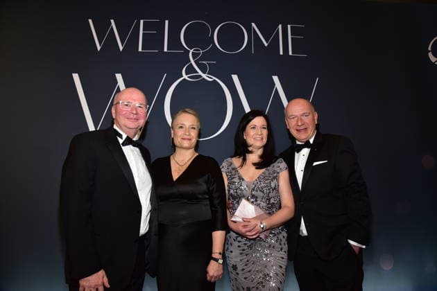 74 Ball of the VBKI Berlin 2026 Markus Voigt, VBKI President with his wife Mirjam, Berlins Governing Mayor Kai Wegner and his girlfriend, Senator for Education Katharina Günther Wünsch both CDU at the 74 Ball rolls of the Association of Berlin Merchants and Industrialists VBKI at the Hotel Intercontionental in Berlin on 21 02 2026 Photopress Mueller