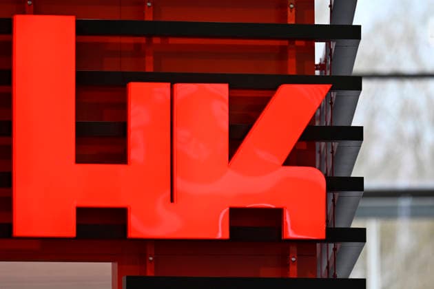 The logo of weapons manufacturer Heckler Koch HK on display at Enforce Tac 2026 at the Nuremberg Exhibition Center The trade fair for members of security agencies and the armed forces takes place annually in Nuremberg Theme image, symbolic image Nuremberg, 23 02 2026 Bavaria Germany Copyright: xDwixAnoraganingrumx