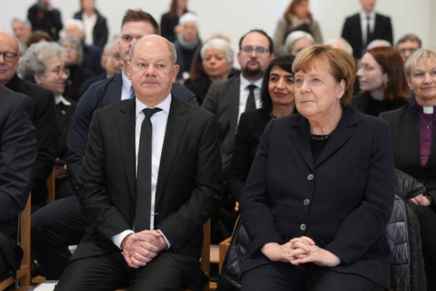 Ecumenical service for the act of mourning for Rita Suessmuth Angela Merkel Chancellor a D together with Olaf Scholz at the ecumenical service in the run-up to the official act of mourning for Rita Suessmuth, Berlin, 24 02 2026 Berlin Berlin Germany