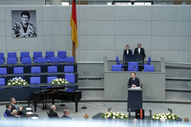 Act of mourning in the Bundestag for Dr. Rita Suessmuth Prof Dr Heribert Prantl during his memorial speech at the official act of mourning of the Bundestag on the occasion of the death of Dr. Rita Suessmuth, Berlin, 24 02 2026 Berlin Berlin Germany