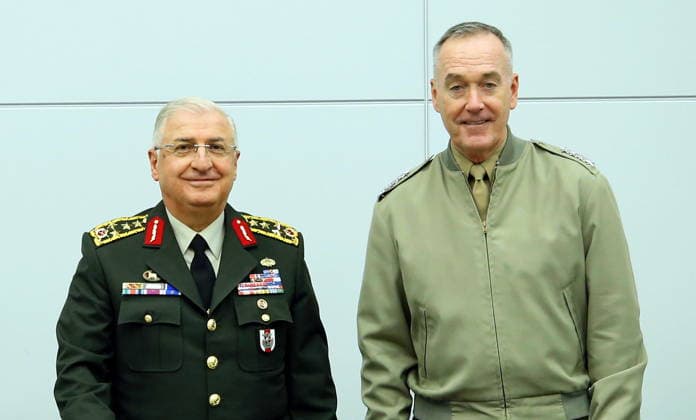 NATO Military Committee in Chiefs of Defence Session BRUSSELS, BELGIUM - JANUARY 16: Turkish Chief of General Staff Yasar Guler (L) and U.S. Joint Chiefs of Staff Chairman General Joseph Dunford (R) pose for a photo within the NATO Military Committee in Chiefs of Defence Session on January 16, 2019 in Brussels, Belgium. Brussels Hoofdstedelijk Gewest Belçika. Editorial use only. Please get in touch for any other usage.  Copyright: x2025xAnadoluxDursunxAydemirx