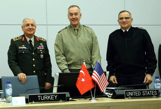 NATO Military Committee in Chiefs of Defence Session BRUSSELS, BELGIUM - JANUARY 16: Turkish Chief of General Staff Yasar Guler (L) and U.S. Joint Chiefs of Staff Chairman General Joseph Dunford (C) pose for a photo within the NATO Military Committee in Chiefs of Defence Session on January 16, 2019 in Brussels, Belgium. Brussels Hoofdstedelijk Gewest Belçika. Editorial use only. Please get in touch for any other usage.  Copyright: x2025xAnadoluxDursunxAydemirx