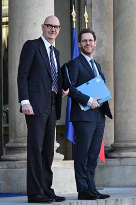 Council of Ministers at the Elysee Palace FA French Minister of the Economy, Finance and Industrial, Energy and Digital Sovereignty Roland Lescure and French Deputy Minister for Civil Service and State Reform David Amiel exit the Elysee Palace after the Council of Ministers in Paris, on February 25, 2026. Photo by Firas Abdullah ABACAPRESS.COM Paris Île-de-France France  Copyright: xAbdullahxFiras ABACAx