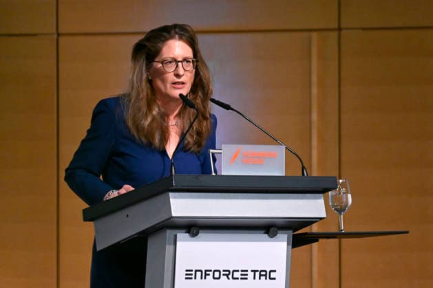 Manager Susanne Wiegand, CEO of RENK Group AG and member of the Executive Board of Rheinmetall AG, at the opening of Enforce Tac 2026 at Messe Nuremberg The trade fair for members of security agencies and the armed forces takes place annually in Nuremberg Nuremberg, 23 02 2026 Bavaria Germany Copyright: xDwixAnoraganingrumx