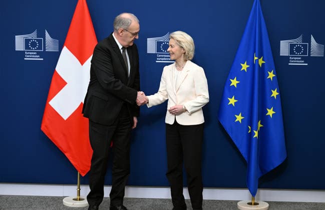 EU Commission President Ursula von der Leyen meets Swiss President Parmelin in Brussels BRUSSELS, BELGIUM - MARCH 02: European Commission President Ursula von der Leyen (R) meets with Swiss Confederation President Guy Parmelin (L) in Brussels, Belgium, on March 2, 2026. Dursun Aydemir Anadolu Brussels Belgium. Editorial use only. Please get in touch for any other usage. Copyright: x2026xAnadoluxDursunxAydemirx