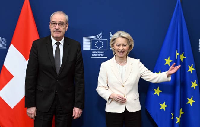 EU Commission President Ursula von der Leyen meets Swiss President Parmelin in Brussels BRUSSELS, BELGIUM - MARCH 02: European Commission President Ursula von der Leyen (R) meets with Swiss Confederation President Guy Parmelin (L) in Brussels, Belgium, on March 2, 2026. Dursun Aydemir Anadolu Brussels Belgium. Editorial use only. Please get in touch for any other usage. Copyright: x2026xAnadoluxDursunxAydemirx