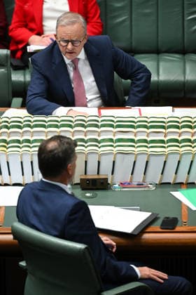 QUESTION TIME, Australian Prime Minister Anthony Albanese reacts during Question Time in the House of Representatives at Parliament House in Canberra, Tuesday, March 3, 2026. ( NO ARCHIVING CANBERRA AUSTRALIAN CAPITAL TERRITORY AUSTRALIA  Copyright: xLUKASxCOCHx 20260303146984962522