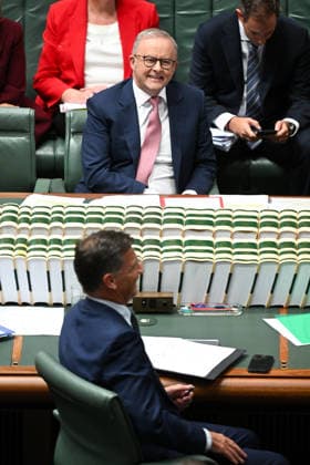 QUESTION TIME, Australian Prime Minister Anthony Albanese reacts during Question Time in the House of Representatives at Parliament House in Canberra, Tuesday, March 3, 2026. ( NO ARCHIVING CANBERRA AUSTRALIAN CAPITAL TERRITORY AUSTRALIA  Copyright: xLUKASxCOCHx 20260303184275999166