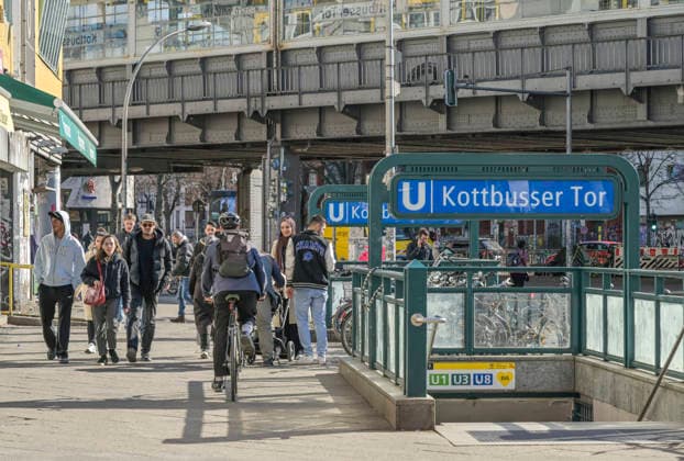 U station entrance, street scene, Kottbusser Tor, Kreuzberg, Berlin, Germany