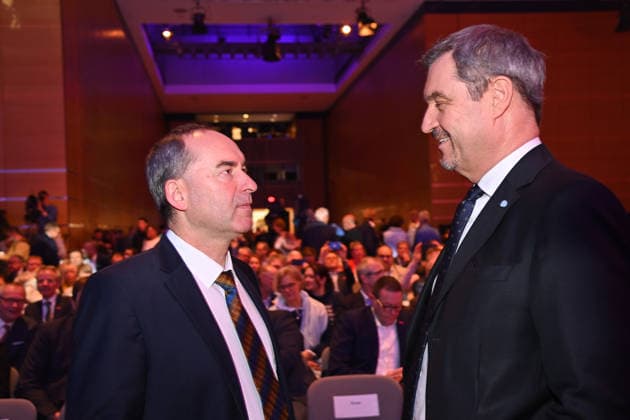 from left Hubert AIWANGER Free Voters, Bavarian Minister of Economic Affairs, Markus SOEDER State Premier of Bavaria and CSU Chairman ZDH Forum on the occasion of the International Craft Fair IHM Munich on 04 03 2026