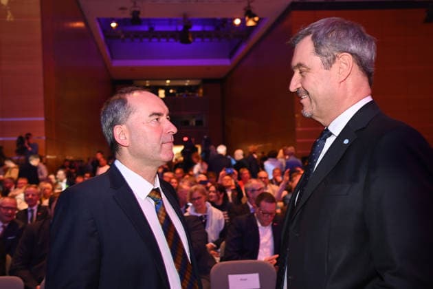 from left Hubert AIWANGER Free Voters, Bavarian Minister of Economic Affairs, Markus SOEDER State Premier of Bavaria and CSU Chairman ZDH Forum on the occasion of the International Craft Fair IHM Munich on 04 03 2026