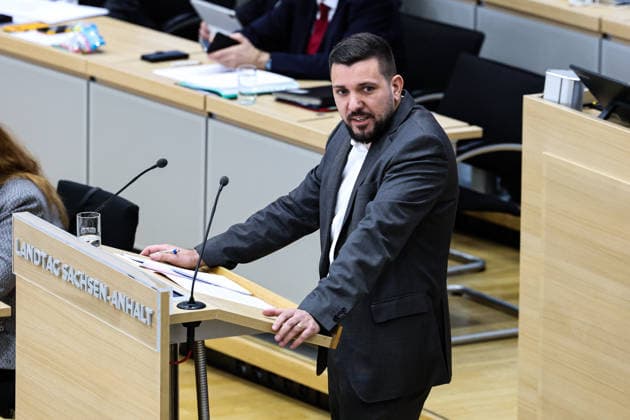 Tobias Rausch AfD meeting in the state parliament of Saxony-Anhalt on the subject of the Members of Parliament Act for the 2026 parliamentary reform