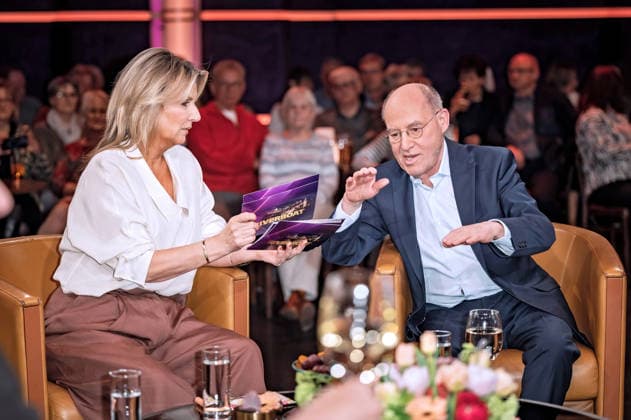 MDR Riverboat presenter Kim Fisher and lawyer and politician Dr. Gregor Gysi Die Linke on the occasion of the recording of the MDR talk show Riverboat on 06 03 2026 at Mediacity Leipzig 20260306SFL0004