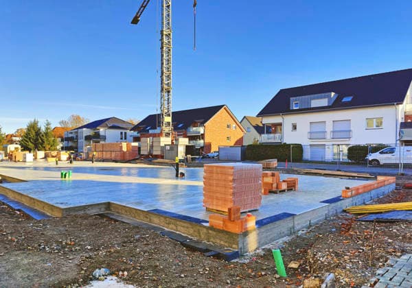 Construction site with finished cast Foundation for a Apartment building, Germany, North Rhine Westphalia, Lippstadt Construction Site With completed Foundation for to Apartment building, Germany, North Rhine Westphalia, Lippstadt BLWS743606 Copyright: xblickwinkel S.xZiesex