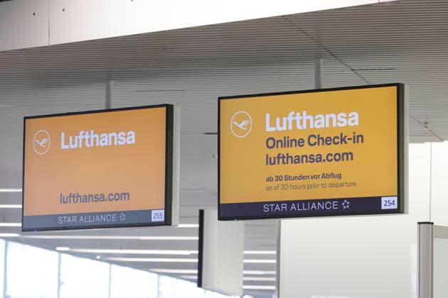 Two-day pilot strike 12 03 2026 Lufthansa pilots are striking again today represented by the Vereinigung Cockpit VC for a company pension plan also at Frankfurt Airport today Thursday and Friday 13 for 48 hours The consequences are hundreds of canceled flights here Lufthansa Check in Frankfurt Main Hesse Germany