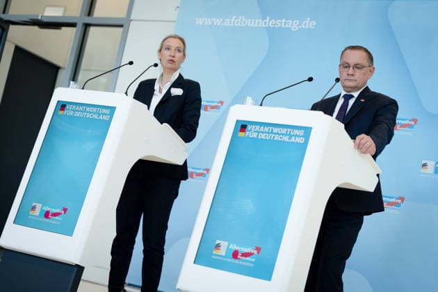 AfD, Alice Weidel, Tino Chrupalla Bundestag, Bundestag parliamentary group, AfD, press statement, chairperson, federal spokesperson, Alice Weidel, chairperson, federal spokesperson, Tino Chrupalla Berlin Berlin GER