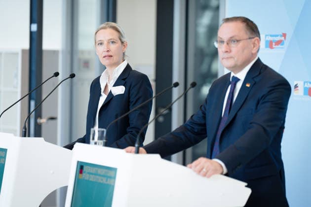 AfD, Alice Weidel, Tino Chrupalla Bundestag, Bundestag parliamentary group, AfD, press statement, chairperson, federal spokesperson, Alice Weidel, chairperson, federal spokesperson, Tino Chrupalla Berlin Berlin GER