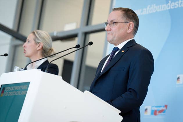 AfD, Alice Weidel, Tino Chrupalla Bundestag, Bundestag parliamentary group, AfD, press statement, chairperson, federal spokesperson, Alice Weidel, chairperson, federal spokesperson, Tino Chrupalla Berlin Berlin GER