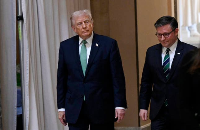 US President Donald Trump departs the US Capitol US President Donald Trump departs the US Capitol with Speaker of the House Mike Johnson (R-LA) following the annual Friends of Ireland luncheon.on March 17, 2026 in Washington, DC. Photo by Olivier Douliery ABACAPRESS.COM Washington DC United States  Copyright: xDoulieryxOlivier ABACAx