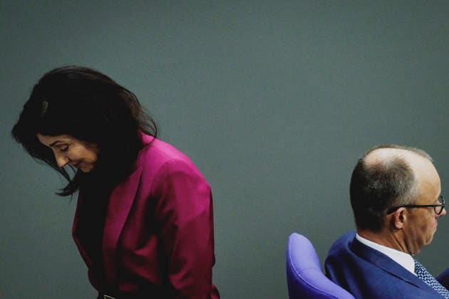 R L Friedrich Merz CDU , Federal Chancellor, and Katherina Reiche CDU , Federal Minister for Economic Affairs and Energy, recorded during the debate on the government declaration in the German Bundestag in Berlin, 18 03 2026 Berlin Germany Copyright: xFlorianxGaertnerx
