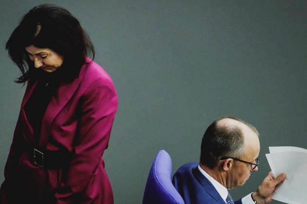 R L Friedrich Merz CDU , Federal Chancellor, and Katherina Reiche CDU , Federal Minister for Economic Affairs and Energy, recorded during the debate on the government declaration in the German Bundestag in Berlin, 18 03 2026 Berlin Germany Copyright: xFlorianxGaertnerx