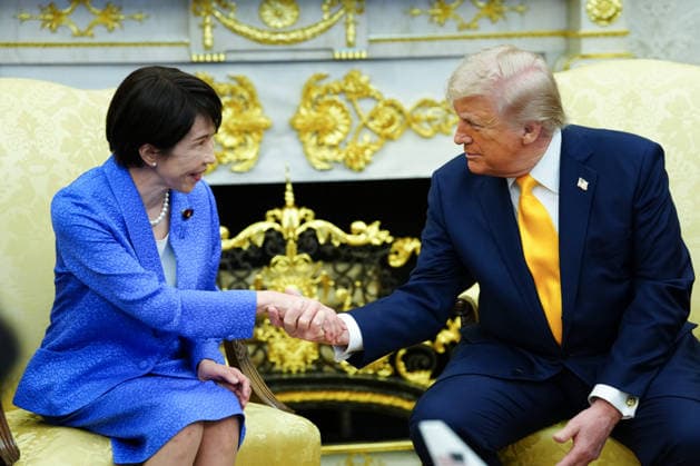 President Donald Trump shakes hands with Prime Minster Takeuchi Sanae of Japan in the Oval Office of the White House in Washington, DC on Thursday, March 19, 2026. The war with Iran will be a major topic of discussions between the President and PM Takeuchi. WASP20260319102 AaronxSchwartz