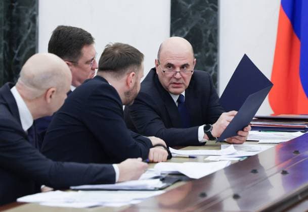 Russia Putin Economy 9129026 23.03.2026 Russian Prime Minister Mikhail Mishustin attends a meeting on economic issues held by President Vladimir Putin at the Kremlin in Moscow, Russia. Gavriil Grigorov Sputnik Moscow Russia  Copyright: xGavriilxGrigorovx