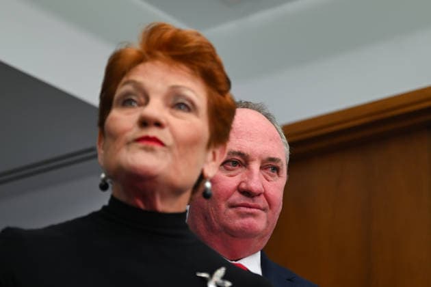 PAULINE HANSON PRESSER, One Nation Leader Pauline Hanson and One Nation member for New England Barnaby Joyce speak to the media during a dooorstop interview at Parliament House in Canberra, Wednesday, March 25, 2026. ( NO ARCHIVING CANBERRA AUSTRALIAN CAPITAL TERRITORY AUSTRALIA  Copyright: xLUKASxCOCHx 20260325134023763222