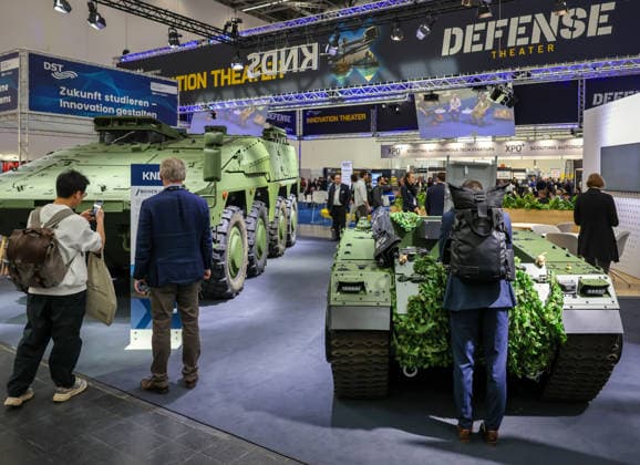 Duesseldorf, North Rhine-Westphalia, Germany KNDS, The military vehicle Boxer UxV CS Control Station from KNDS at the exhibition stand at the XPONENTIAL Europe trade fair, leading trade fair for autonomous technologies Rob