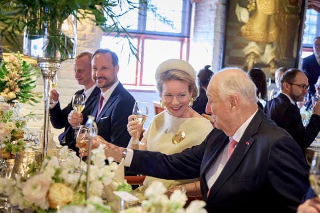 Belgian Royal Couple Visits Norway - Day 2 Queen Mathilde and King Philippe of Belgium visited the Akershus Fortress where they eated with king King Harald V and Queen Sonja and Prince Haakon in Olso, Norway on March 25, 2026, during the second day of the official visit in Norway. Photo by Olivier Polet ABACAPRESS.COM Oslo Norway  Copyright: xPoletxOlivier ABACAx