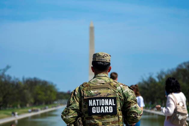 Members of the National Guard patrol near the Lincoln Memorial in Washington, DC on Tuesday, March 31, 2026. The Pentagon plans to maintain the National Guard s federal mission in Washington, DC, until Jan. 20, 2029, through the rest of President Donald Trump s second term.  WAP20260331300 BONNIExCASH
