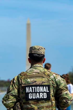 Members of the National Guard patrol near the Lincoln Memorial in Washington, DC on Tuesday, March 31, 2026. The Pentagon plans to maintain the National Guard s federal mission in Washington, DC, until Jan. 20, 2029, through the rest of President Donald Trump s second term.  WAP20260331301 BONNIExCASH