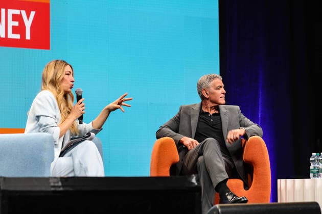 Photo IPP Renata Roattino Publishing Group LiveMedia Cuneo 08 04 2026 In the photo Meeting with actor George Clooney in the meeting format Dialogues on Talent interviewed by journalist and presenter Mia Ceran Italy Photo Press World Copyright Meeting with George Clooney in