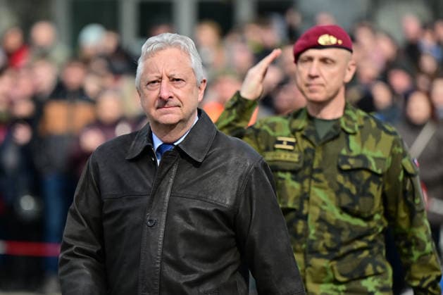 Czech Defence Minister Jaromir Zuna (for SPD), left, attends a ceremonial military oath of career soldiers, members of active reserves and participants in voluntary military training, in Brno, Czech Republic, on April 10, 2026. (CTKxPhoto VaclavxSalek) CTKPhotoP2026041004523  CTKPhotoP2026041004523