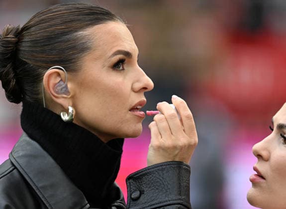 12 04 2026, xophax, Soccer 1 Bundesliga, 1 FC Koeln Werder Bremen DAZN Laura Wontorra is made up DFL DFB REGULATIONS PROHIBIT ANY USE OF PHOTOGRAPHS as IMAGE SEQUENCES and or QUASI VIDEO Koeln