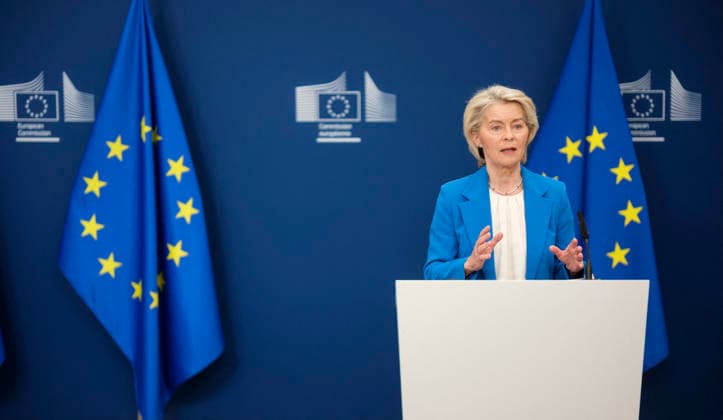 European Commission President Ursula von der Leyen - Brussels European Commission President Ursula von der Leyen addressed the media following the Commission’s meeting on Monday, April 13, 2026, at the Berlaymont in Brussels, Belgium. In response to the Middle East crisis, which has driven up the EU’s energy bills by Ä22 billion in just 44 days, the European Union is preparing immediate measures to coordinate among member states and support vulnerable households. At the same time, it is accelerating its decarbonization strategy, focusing on renewable and nuclear energy to reduce dependence on fossil fuels and strengthen energy security - Photo by Monasse T ANDBZ ABACAPRESS.COM Brussels Brussels-Capital Belgium  Copyright: xMonassexThierry ANDBZ ABACAx